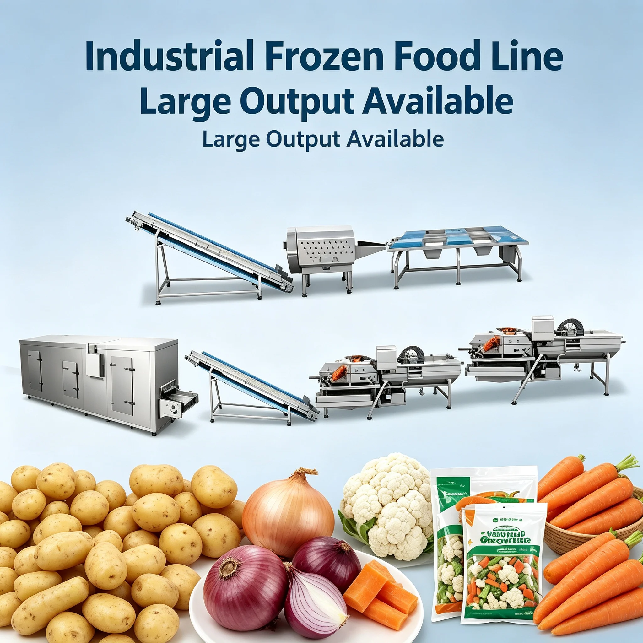 Frozen Vegetable Production Line IQF Freezing Gear Integrated Washing Blanching Cooling Machine For Fresh Fruit Vegetable