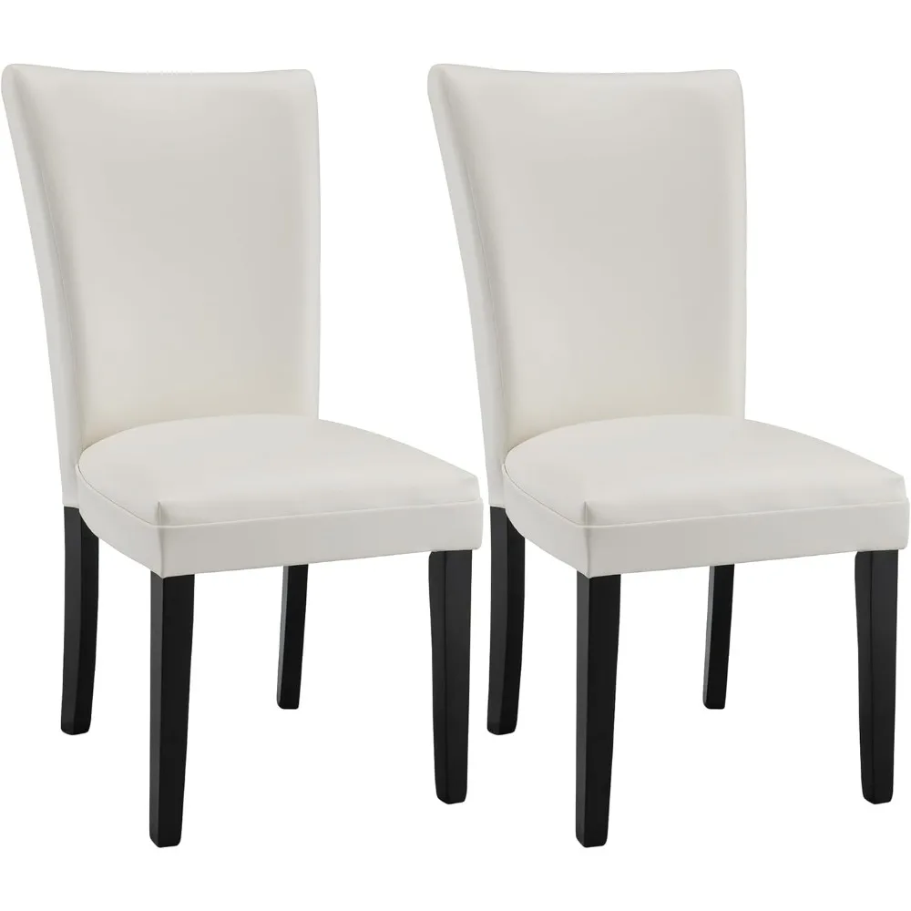 

Set of 2 Upholstered Parsons Dining Chairs, Faux Leather Dining Room Kitchen Side Chair with Solid Wood Legs for Living Room Be