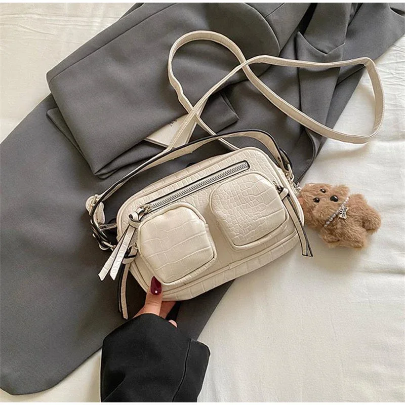 Mehrteilige Umhängetasche mit Krokodilmuster, Damen-Sling-Bag, Messenger-Bag mit Reißverschluss, einfarbige Outdoor-Handtasche – Detail 15