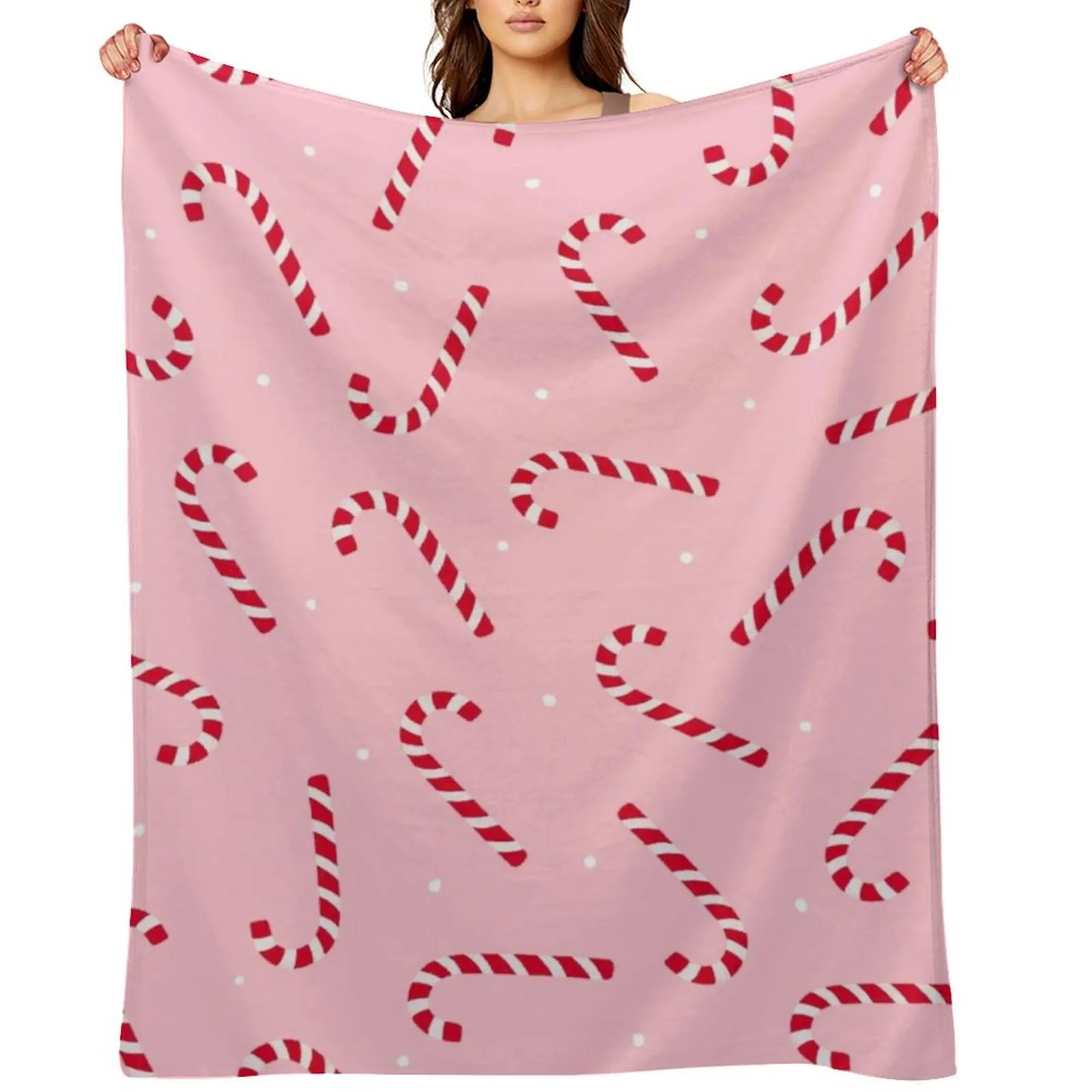 

Christmas Candy Canes Pink Throw Blanket Decoratives Bed linens For Sofa Thin Furrys Blankets