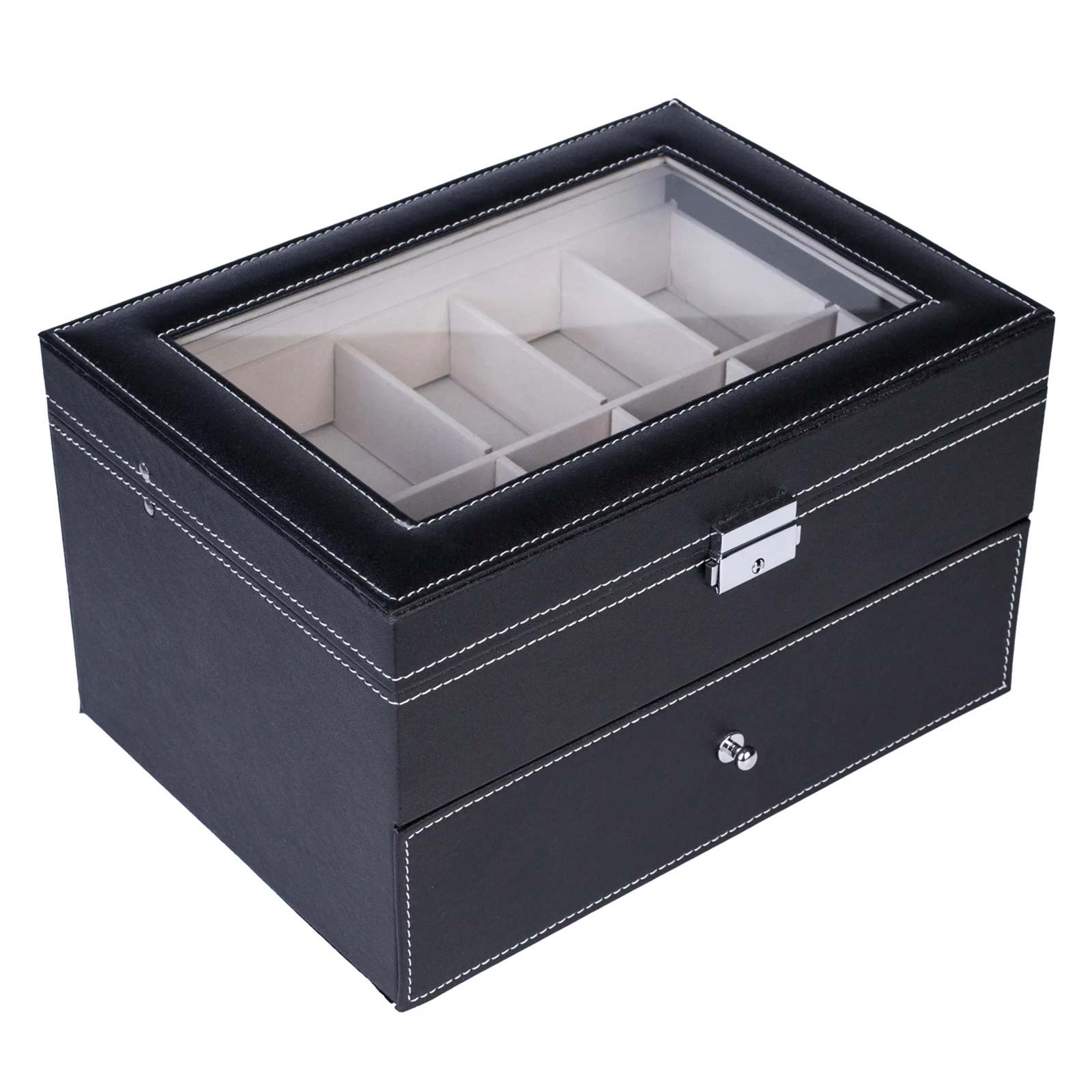 20 Compartments Dual Layers Elegant Wooden Watch Collection Box Black