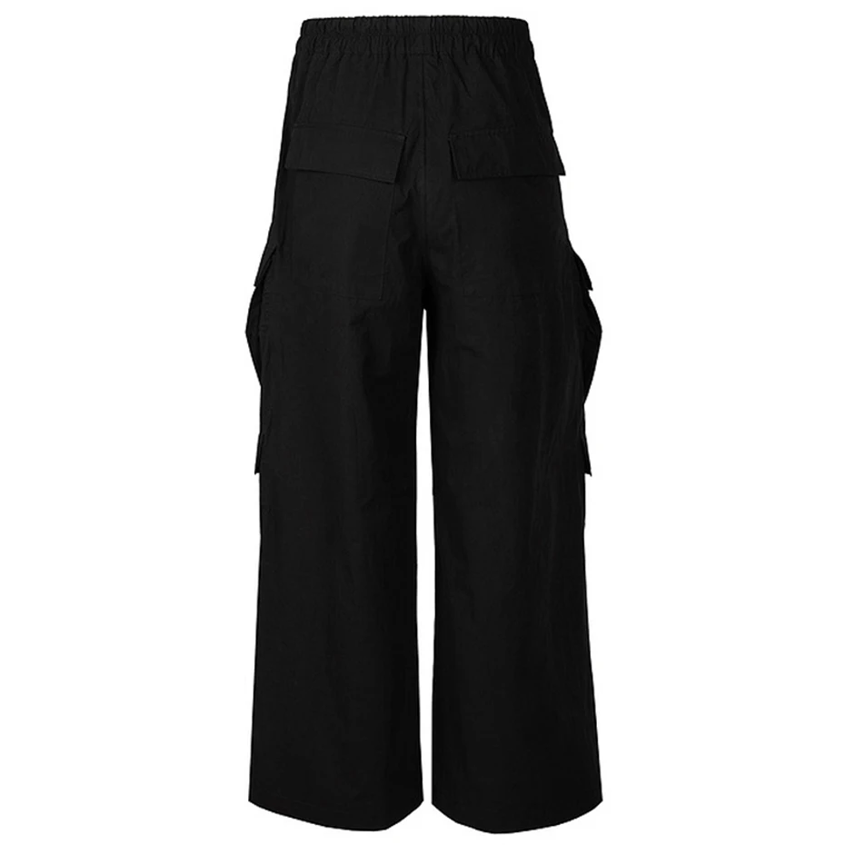 Ro Style Wide Leg Drawstring Black Cargo Pants Unisex Straight Baggy Casual Overalls Men's Streetwear Loose Oversized Trousers