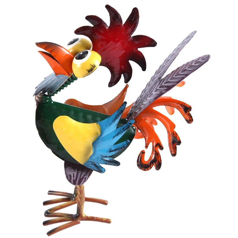 Indoor/Outdoor Wacky Metal Rooster Yard Statue Decoration, Multicolor Rooster Statue Easy To Use