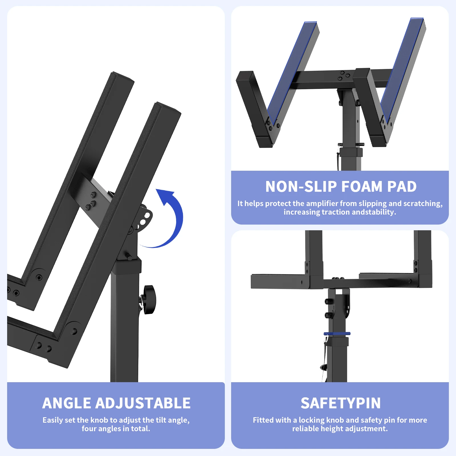Guitar Amplifier Stand – Height & Angle Adjustable Mobile Amp Stand with Locking Wheels, Fits Combo Amps & Speaker Cabinets Up to 66 lbs, Steel Construction, Tilt-Back Design for Improved Sound Projection