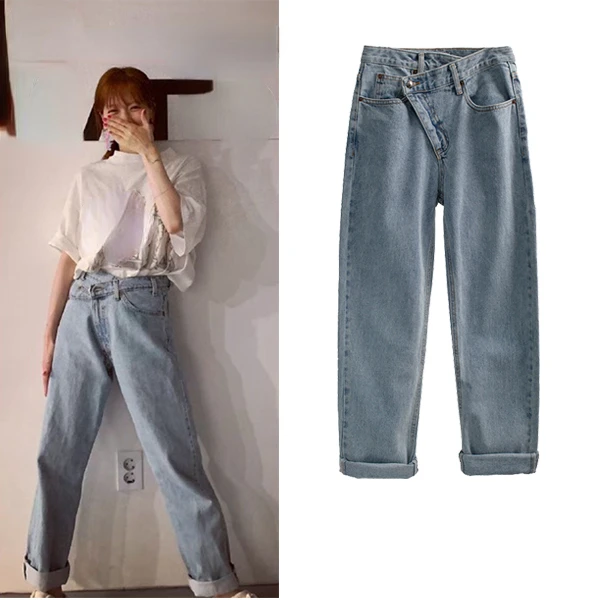 

Kpop Korea Kim Hyun A Spring 2023 Womens Fashion High Waist Wide Leg Jeans Loose Wild Denim Straight Pants Girls Street Trousers