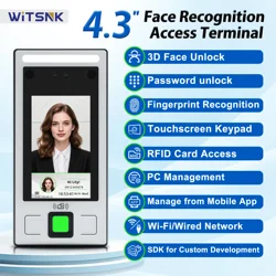 Face Recognition Access Control Time Attendance Machine 4.3 Inch IPS Touch Screen Fingerprint RFID Card Password Multi Verificat