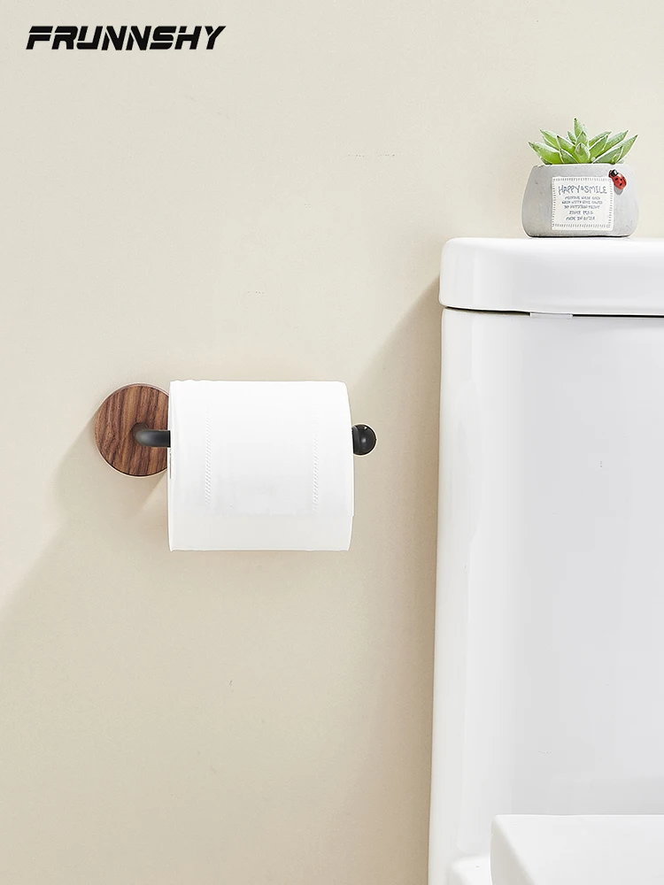 

Wood Toilet Paper Holder No Drill Required! Kitchen & Bathroom Storage Solution Self-Adhesive Wall Mounted Tissue Rack