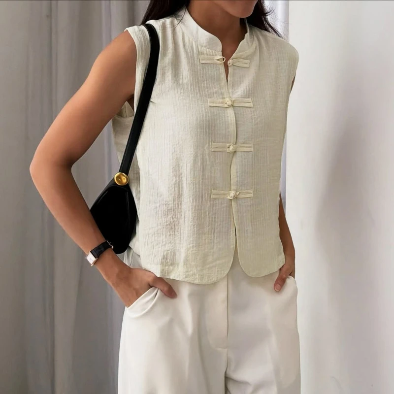 

Tsiisd Women's Sleeveless Mandarin Collar Vest Top Casual Minimalist Style Daily Commute Fashion Waistcoat Blouse Women's Tanks