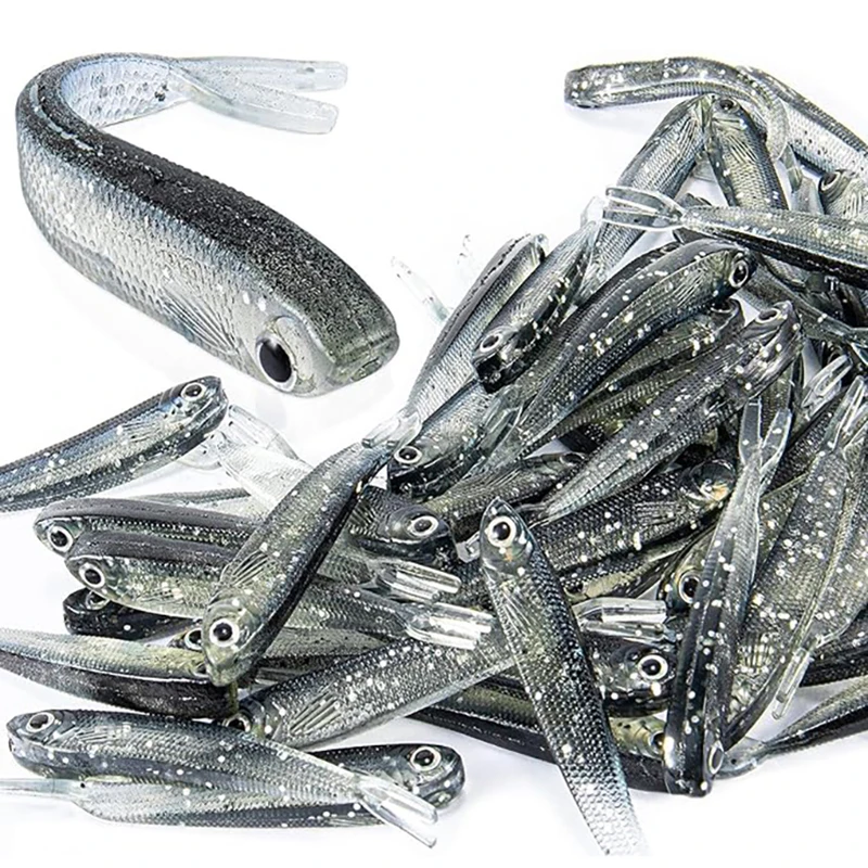 Weiches Fischpaket, Bleihaken, weicher Fisch, künstlicher Köder, Köder, kleiner grauer Fisch, kleiner silberner Fisch, biomimetischer Gabelschwanz, weicher Köder