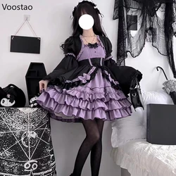 Victorian Vintage Lolita Dress Women Gothic Y2k Puff Short Sleeve Laminated Flounces Mini Dresses Bow Ruffles Princess Vestidos