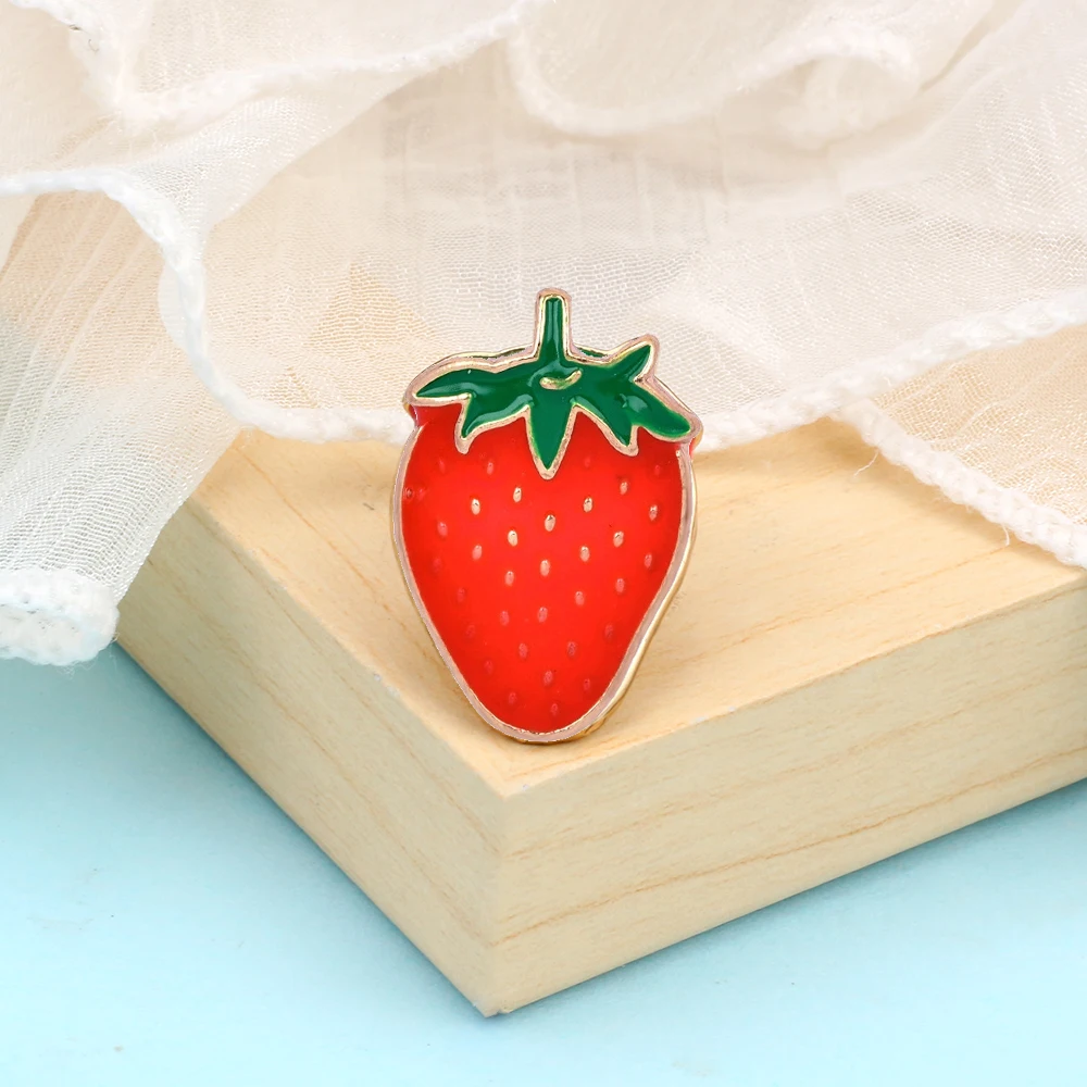 Red Strawberry Shirt Lapel Pin Sweet Delicious Cherry Enamel Brooches Summer Fresh Fruit Bag Badge Jewelry Gift for Friends Kids