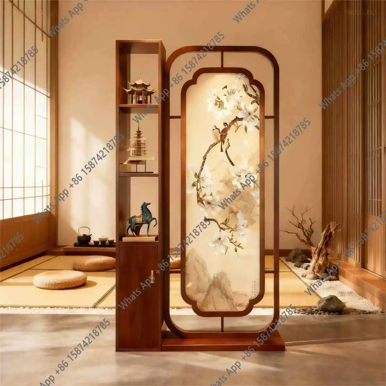 

solid wood screen partition cabinet, living room, new household entrance hall, facing the door and porch, blocking shelves