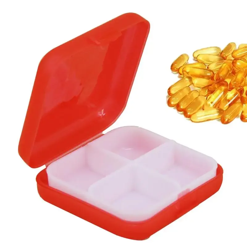 

4 Compartments Mini Portable Pills Organizer Case Square Medicine Organizer Box Fish Oils Medicine Vitamin Holder Containers