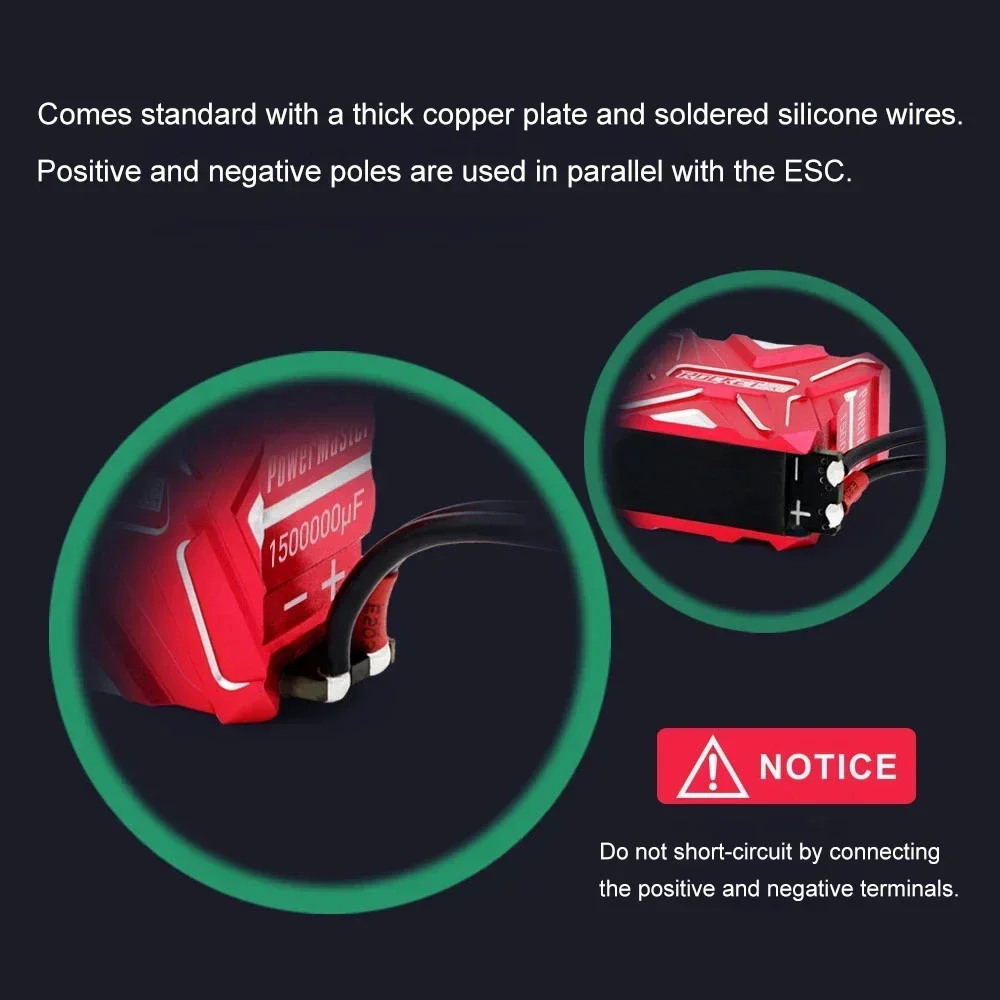 ตัวเก็บประจุโลหะ CNC รุ่น ROCKET ความจุ 1500000μF ความต้านทาน 300mΩ แรงดันไฟฟ้าทนได้ 0~9.0V สำหรับรถบังคับวิทยุ 1/10 RC RV Drift Car