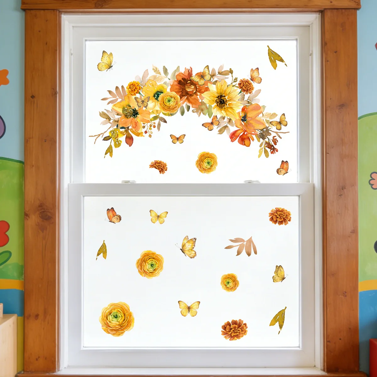 Autumn Decor Clings with Sunflower and Butterfly Designs Static Cling Technology Allows Repeated Use on Clean Glass Surfaces
