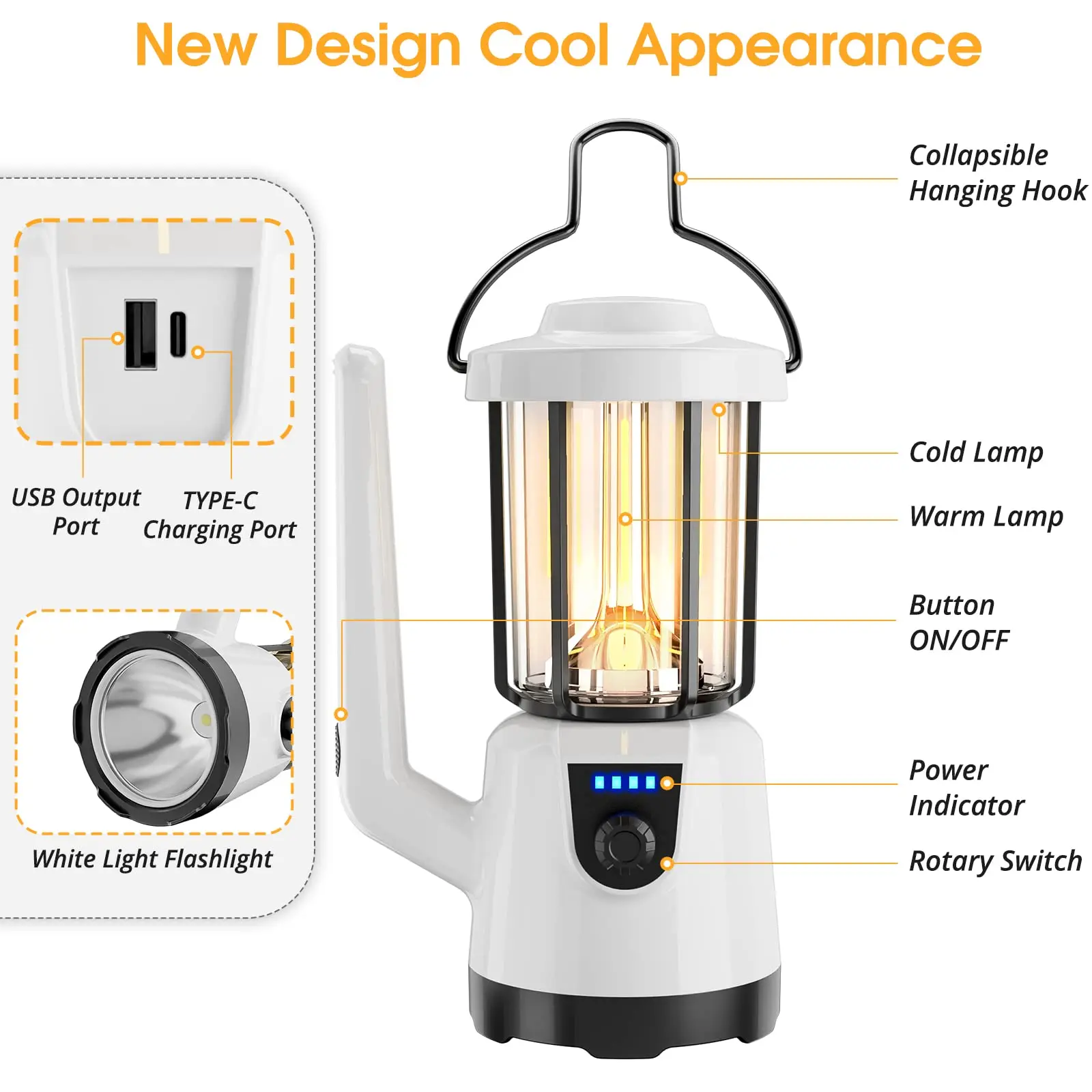 1200LM 6 Light Modes Camping Light Rechargeable Portable Waterproof Rechargeable Battery Lanterns for Emergency Fishing Lanterna