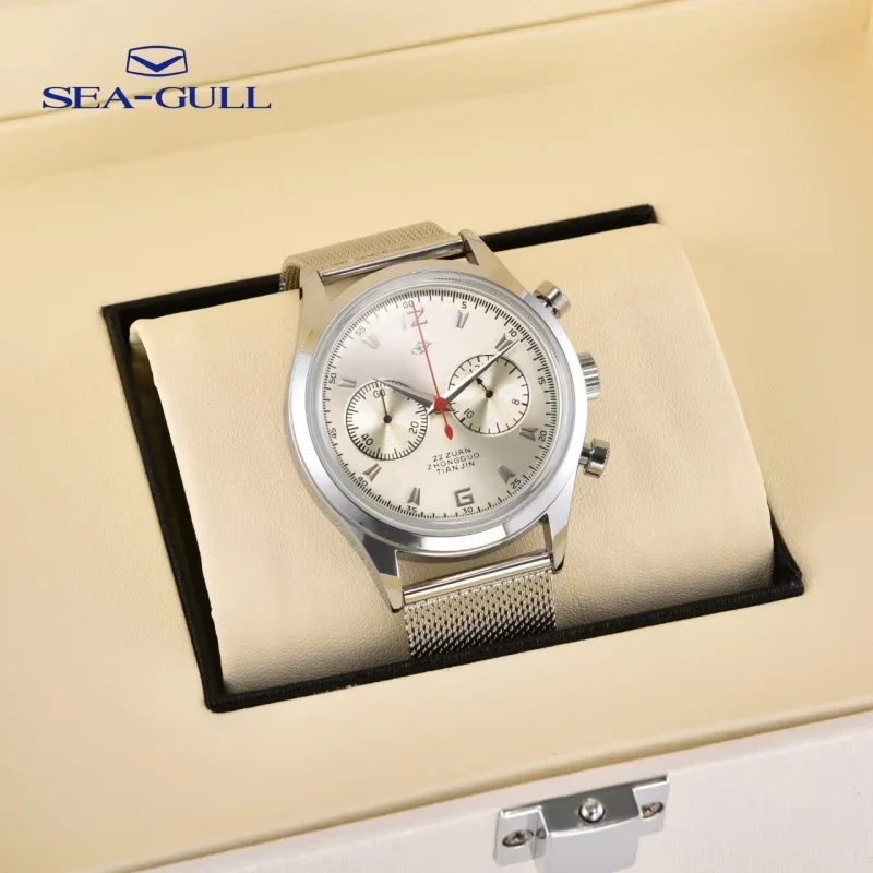 Seagull 1963 Flight Chronograph Retro Air Force Aviation Chronograph Silver White Cream Dial Aviation Design Precise Timing