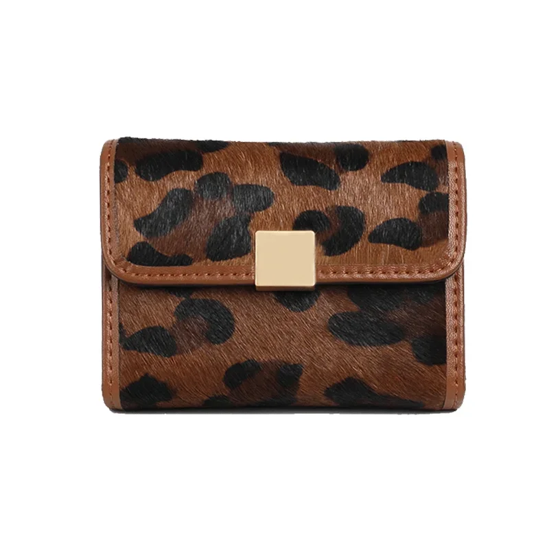 New Fashion High Quality Cow Leather+Horsehair Women Short Clutch Wallets European Lady Female Coin Purse Card & ID Holders