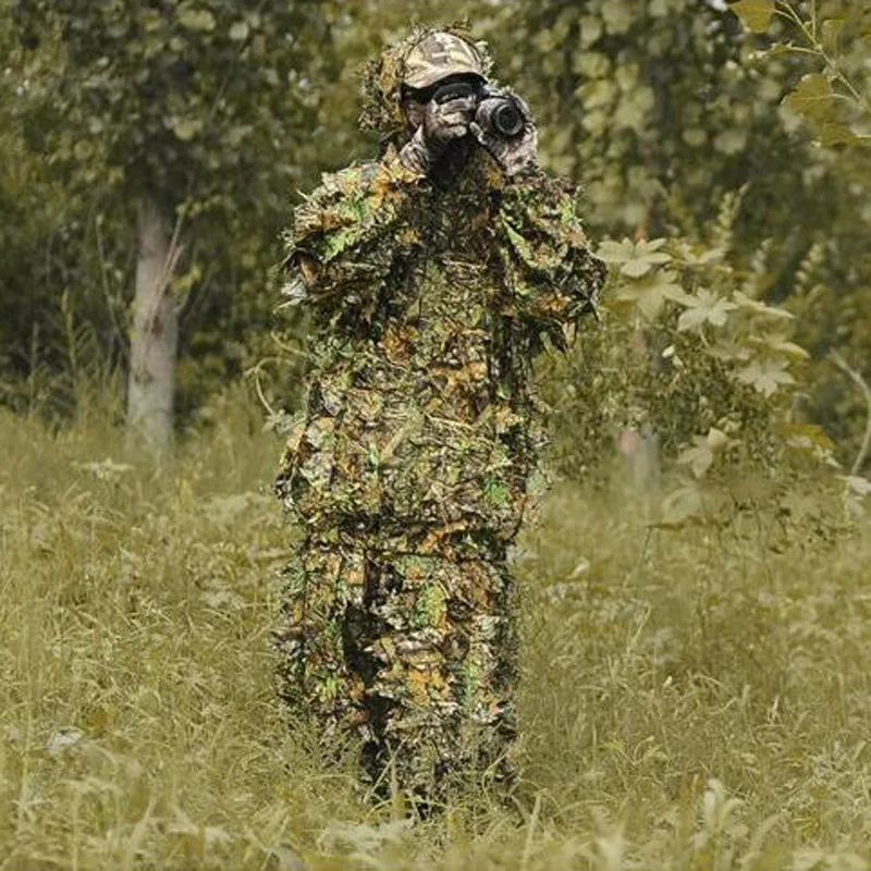 Men Women  Outdoor Ghillie Suit Camouflage Clothes Jungle Suit CS Training Leaves Clothing Hunting Suit Pants Hooded Jacket