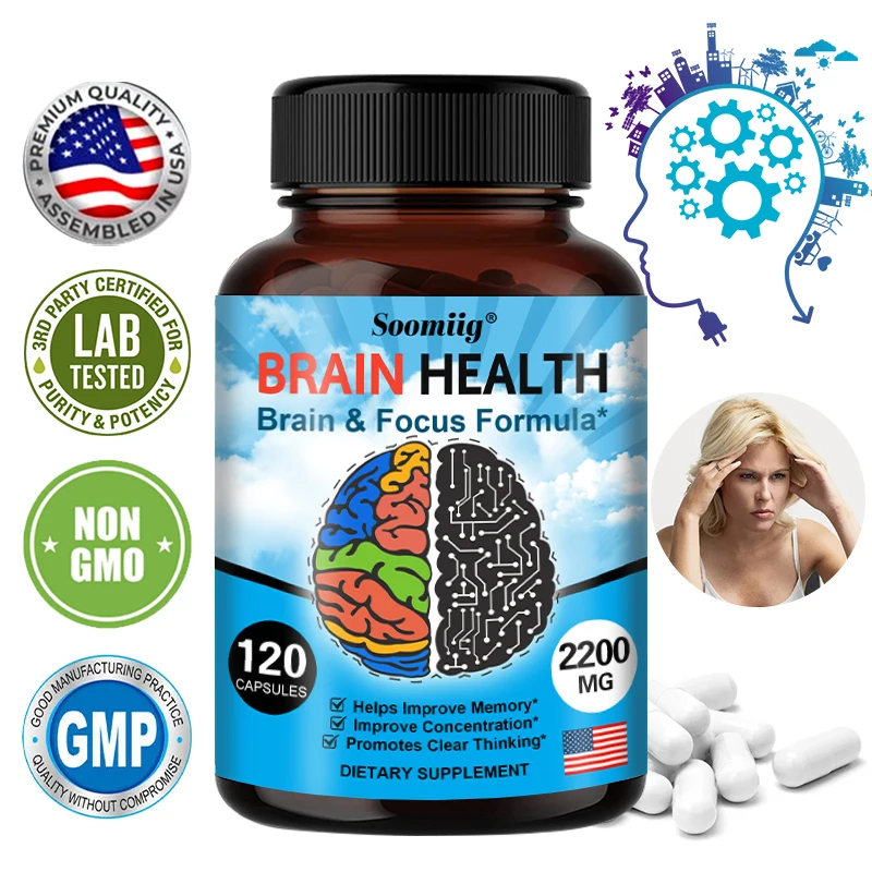 Soomiig Brain Health - Brain & Focus Formula - 2200mg Brain Booster with B6, B12- Helps Improve Memory, Focus and Clear Thinking