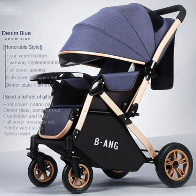 Two-way Seat Baby Stroller Lightweight Folding Newborn Stroller High Landscape Adjustable Four-wheel Shock Absorbing Stroller