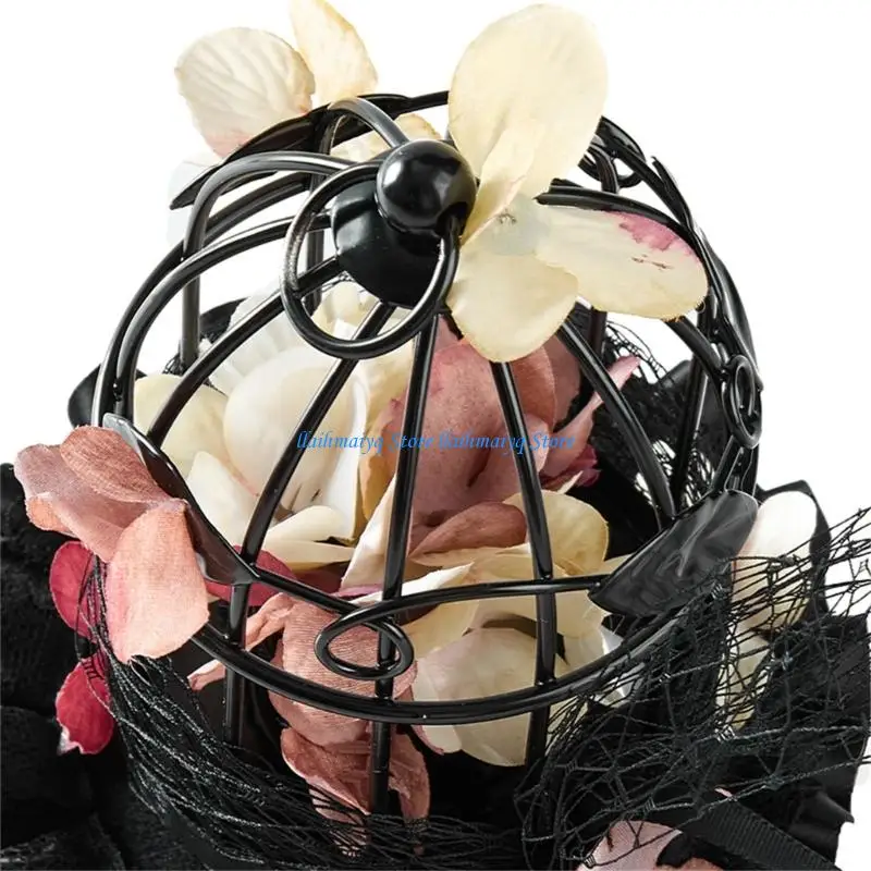 573B قبعة زهرة قفص العصافير الدرامية مع مشبك شعر للحفلات ذات الطابع الخاص وملابس السهرة #4