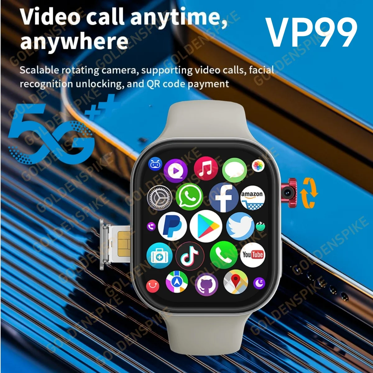 

Умные часы 512 ГБ 4G LTE Android 10.0 Смарт-часы с 180 ° Поворотная камера Global Calling GPS WIFI 2,29-дюймовый слот для SIM-карты Amoled