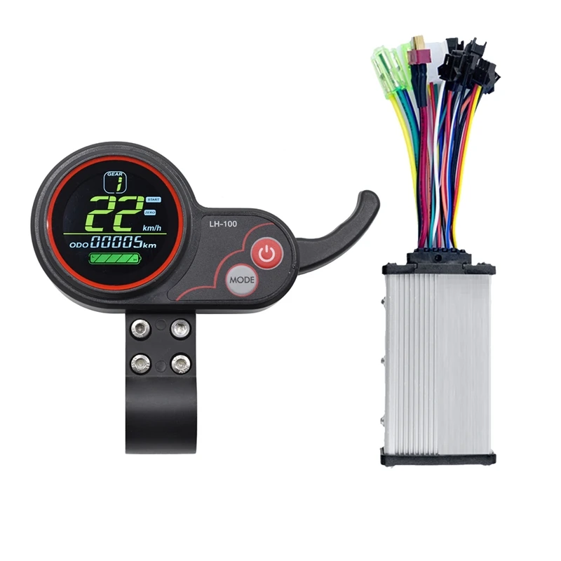 LH100 LCD Display Throttle Meter+36V 350W Sine Wave Controller for Electric Scooter/Ebike LCD Speedometer(SM Plug)