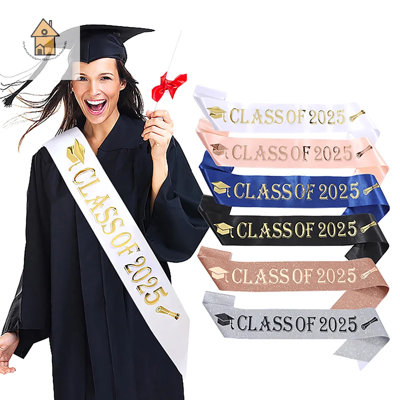 

Graduation Decoration Class Of 2025 Satin Sash Glitter Black Blue Congratulation Graduation Party Decoration Supplies
