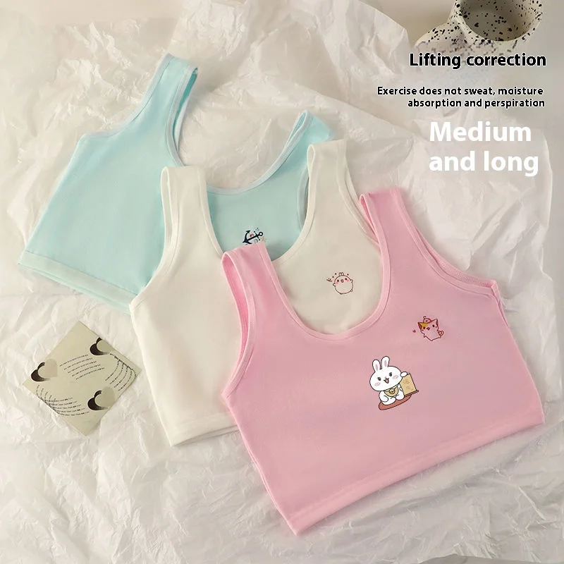 New Girls Big Boy Cotton Undershirt Junior High School Students 8-12-16 Years Old Girls Underwear Student Underwear Bra Tank Top