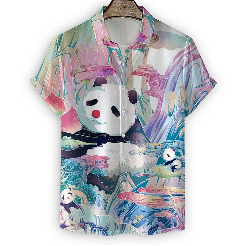 Cute Giant Panda 3D Impresso Camisas para Homens, Moda Harajuku, Blusas Animais, Blusa de Lapela, Streetwear Tops, Roupas Desenhos Animados, Y2k, Crianças