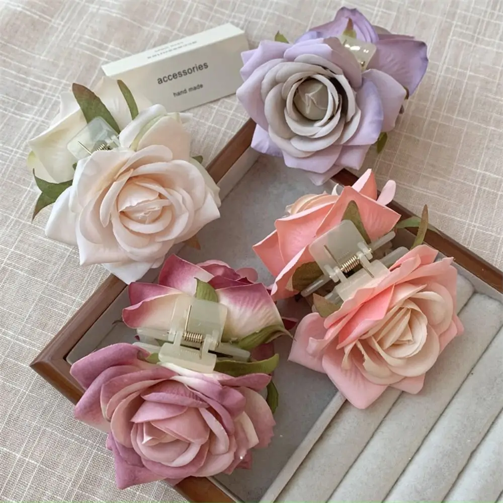 Fashion Peony Flower Flower Hair Claw Ponytail Clip Shark Clip Rose Hair Clip Grab Clip Cloth Large Shark Clip Female