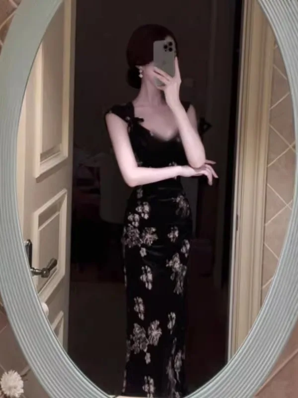 

Hebden Style V-Neck Printed Slim Fit Wrap Long Dress Elegant Unique Beautiful Summer Cotton Casual Date Suitable Dress