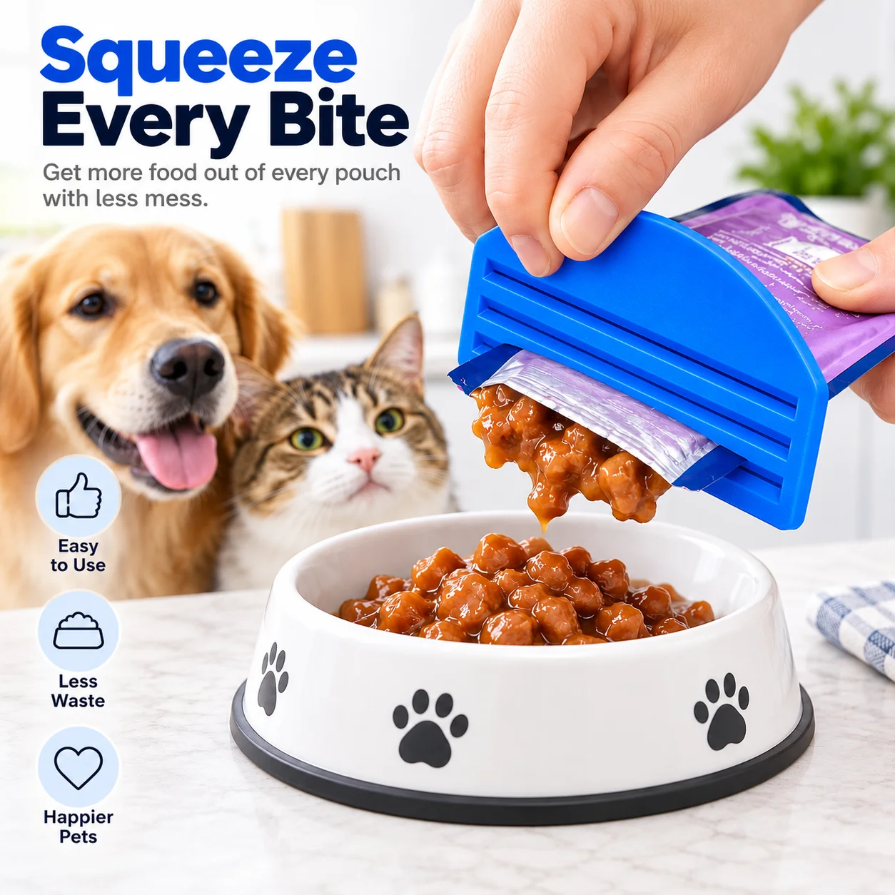 Pet Food Pouch Squeezer Wet Food Bag Squeeze Tool for Cats Dogs Feeding Aid 3-Slot Pouch Scraper Compact Pet Feeding Accessory
