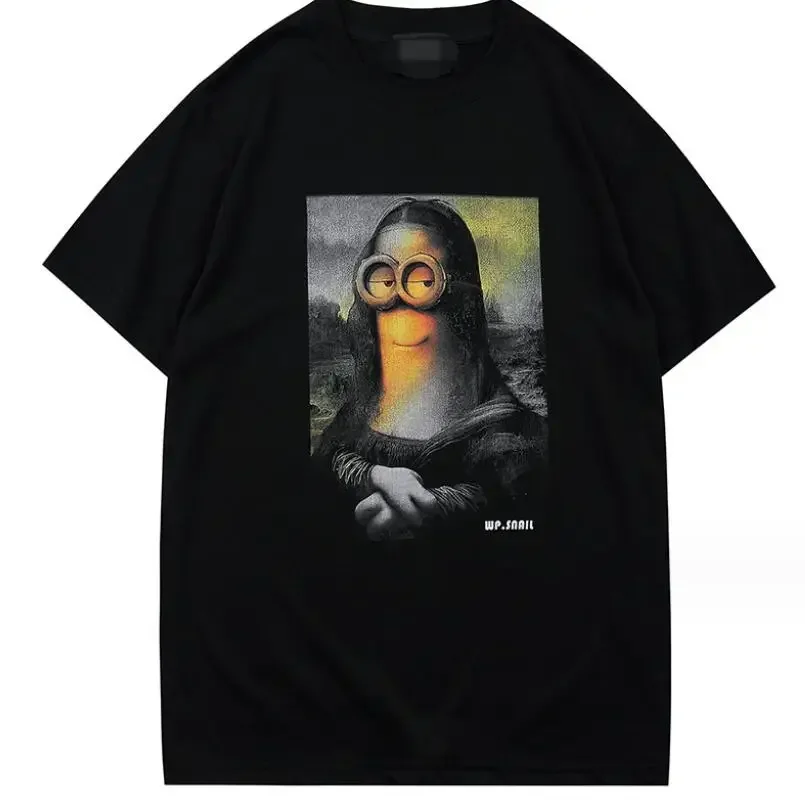 COTTON 100% Parody Mona Lisa Oil Painting Retro Cartoon Female Round Neck Loose White T-shirt Women Clothing Harajuku Tops Tee - Image 5