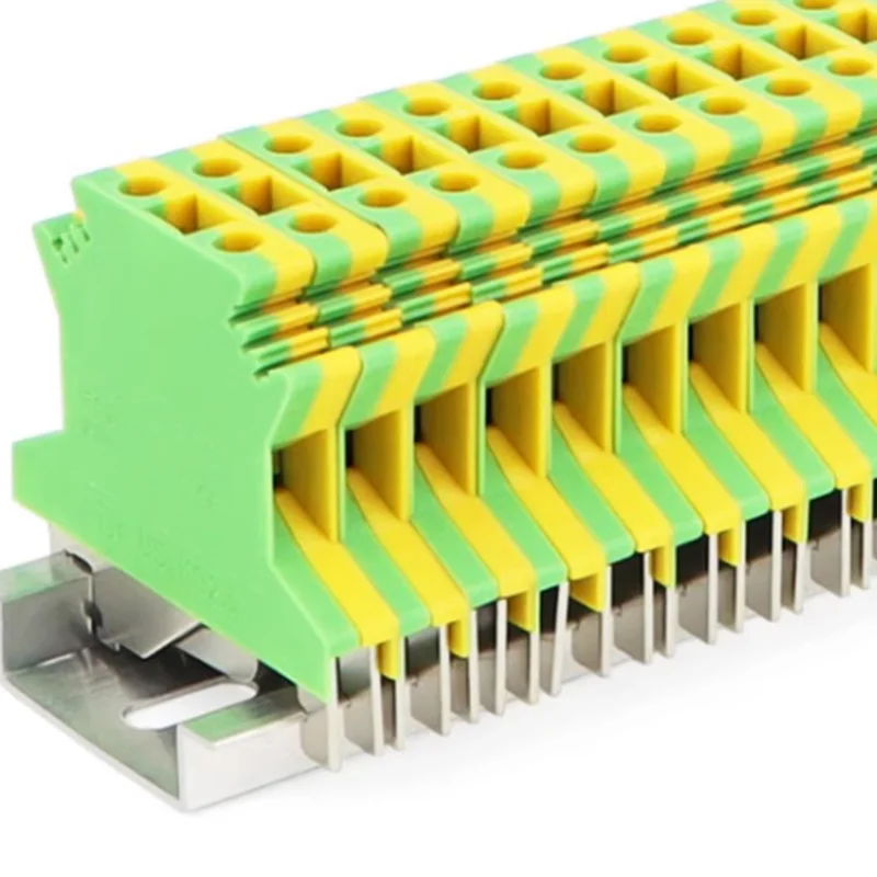 USLKG Din Rail Screw Terminal Block 2.5/3/5/6/10N Brass Earth Link Yellow Green Dual Color Grounding Wire for Electrical Systems