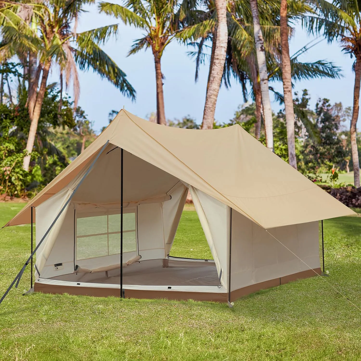 

6-8 Person Automatic Three-season Large Family Cabin Tent with Canvas Fabric Waterproof & Windproof for Camping Outdoor Parties