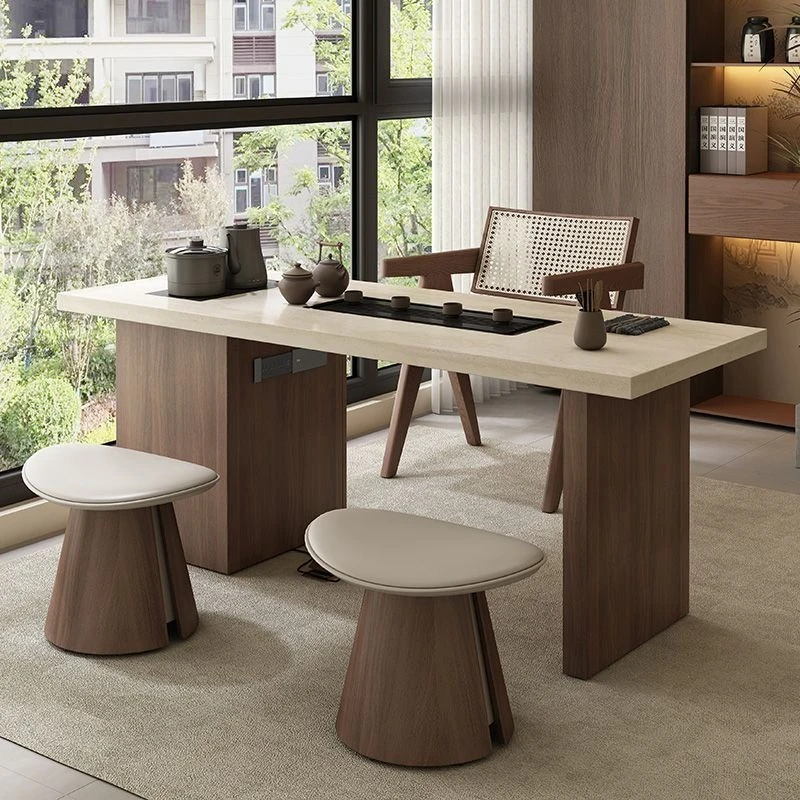 

New Chinese rock slab tea table, household integrated light luxury