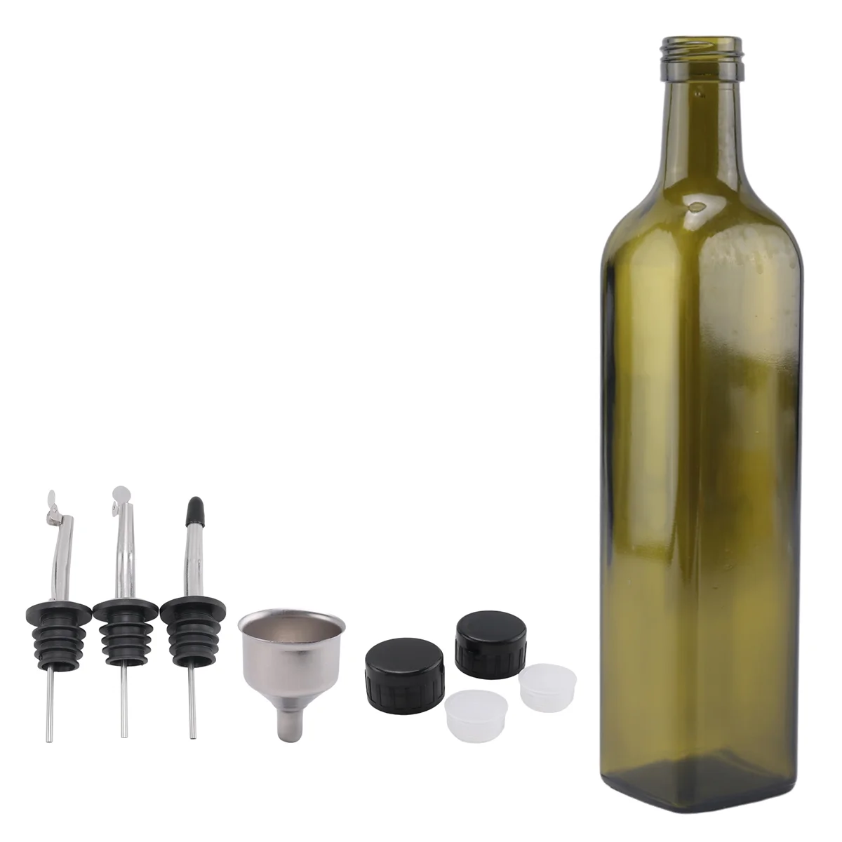 Glass Olive Oil Bottle-500 Ml Green Oil and Vinegar Bottle with Pourer and Funnel-Olive Oil Carafe