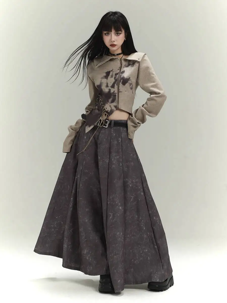 

Women Gothic Skirts 2025 Spring Autumn New Women's Ghost Skirts Gray Cargo Style Ankle Length Apocalyptic Style Casual Skirt