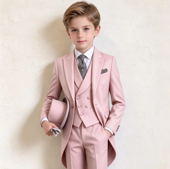 Boy's 3 Piece Slim Fit Tailcoat Suit Long Tail Tuxedos with Double Breasted Vest And Pants for Wedding Banquet Party