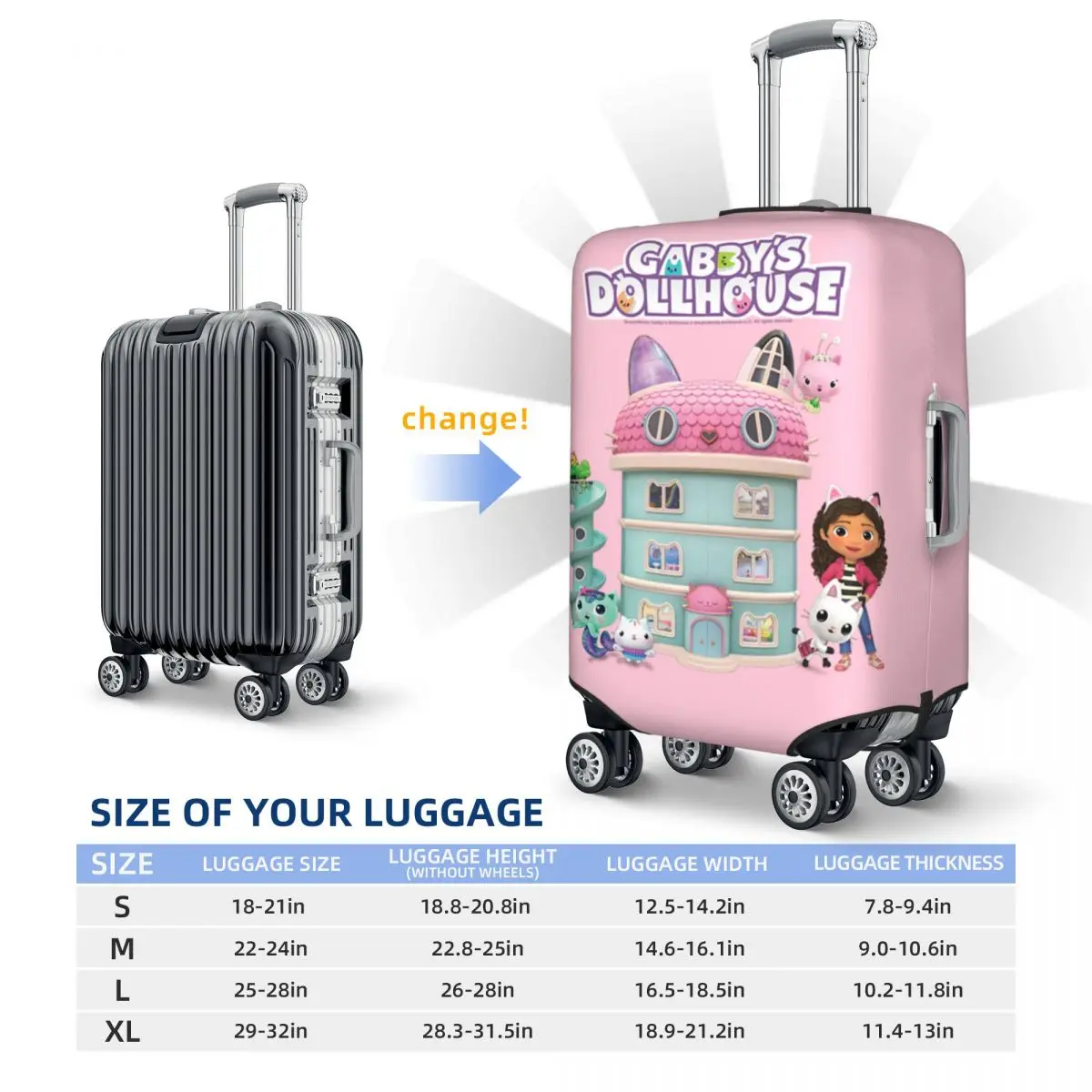 Capa protetora personalizada para bagagem de casa de bonecas Gabbys Fashion Mercat Cat Capa protetora para mala de viagem para 18-32 polegadas