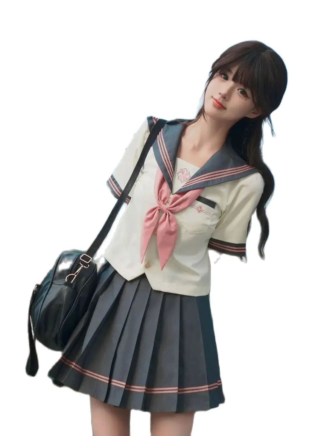 Japan School Uniform Girl Jk Sailor Suit White Pink Long&Short Sleeve Set Pleated Skirt Spring Event Anime COS Costumes Women