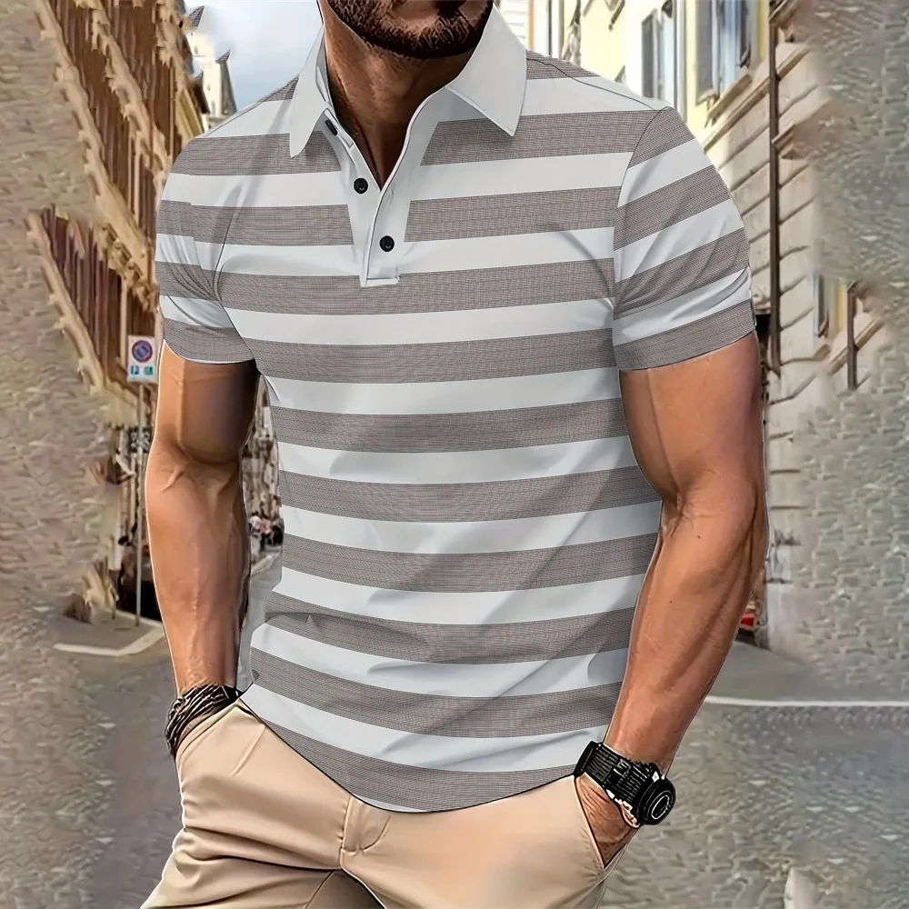 

Striped Print Men's Clothing Short Sleeve Tee Summer Lapel Polo Shirt for Men New in Tops & Tees Fashion Business Shirts for Man