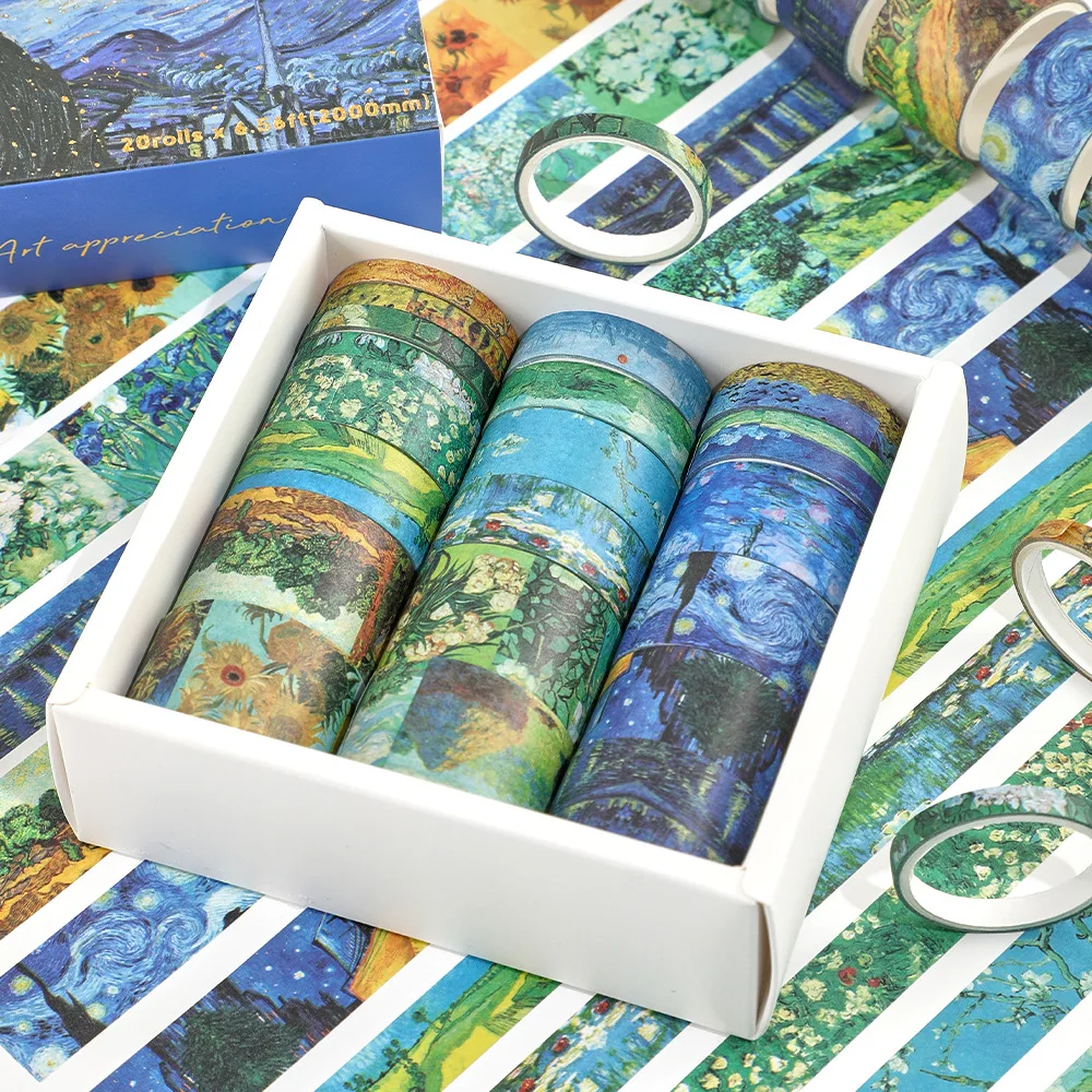 

Garden Oil Painting Washi Tape Set, 20 Rolls Floral Scrapbook Tape, DIY Colorful Decorative Stickers, Gift Box