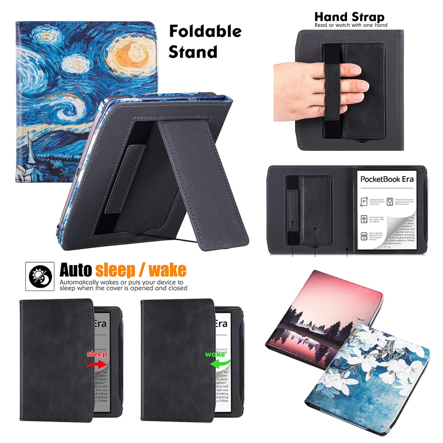 For Pocketbook Era Case PB700 Flip Stand Cover 7 inch with Hand Strap Auto Wake Sleep E-Book PU Leather Cover 7'' 2022 Funda