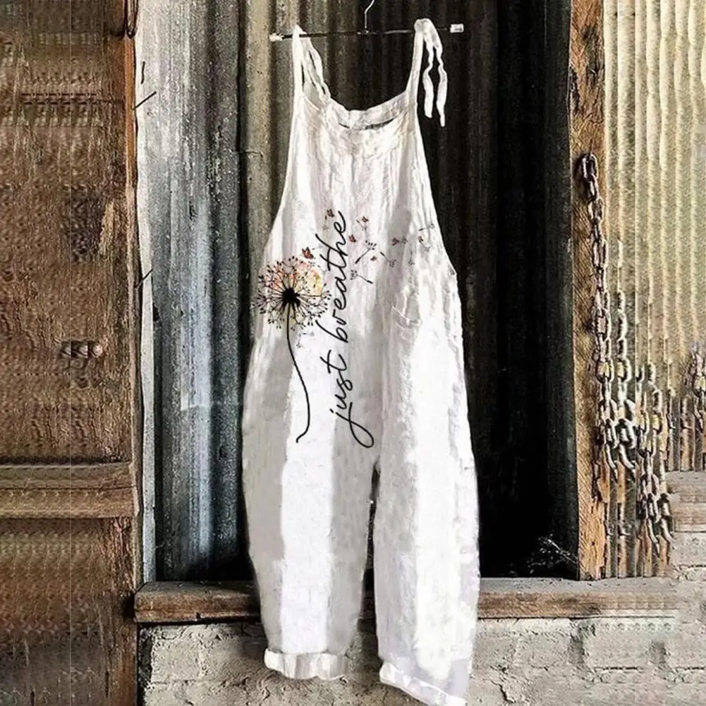 

Women Jumpsuit Lace-up Strap Retro Loose Floral Print Deep Crotch Deep Armpit Backless Daily Wear Casual Suspender Lady Jumpsuit