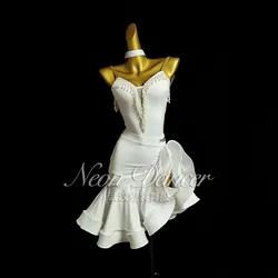Neondancer New Women's Latin Dance Outfit, Two-Piece Practice Outfit, Double-Layered Large Skirt