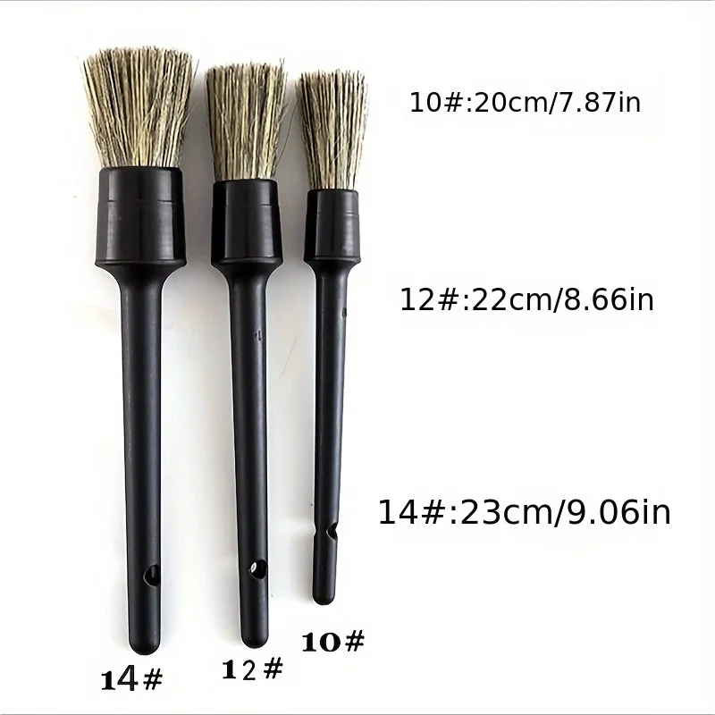 3Pcs Natural Boar Hair Car Detailing Brush Set Soft Bristle Car Cleaning Brush Kits Atuo Tire Wheel Wash Exterior Accessories