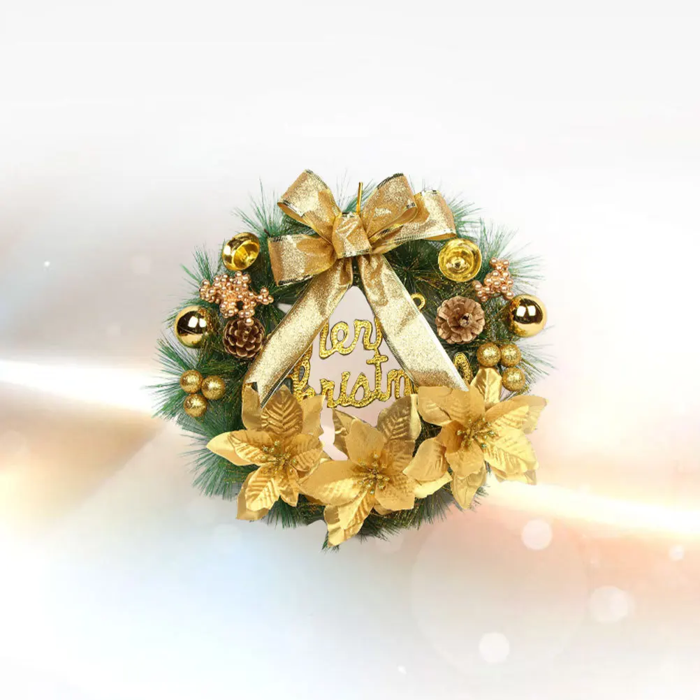 

30cm Christmas Wreath Hanging Decor Cone Berry Ball Bow Knot for Home Wall Door Window Xmas Garland Party Decoration